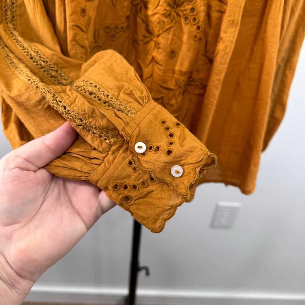 NWT Free People Faraway Fields Top Mustard Embroidered Flowy Boho Casual Size S - Picture 7 of 16